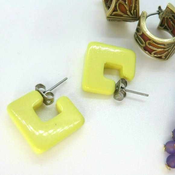 Vintage Pierced Earrings Lot of 3 Pairs Wire Posts Mid Century Modern Mixed - Picture 6 of 10